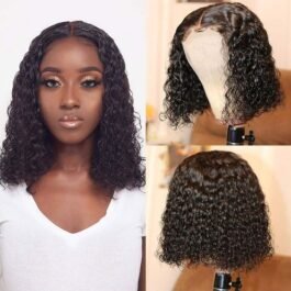 Human Hair Glueless 5×5 Natural Black Kinky Curly BOB Wig